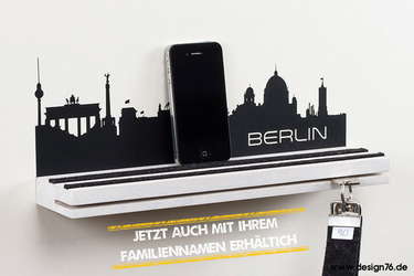 Schlüsselbrett mit deutschen Skylines - modern - Ablage smartphone - Buchenholz weiß