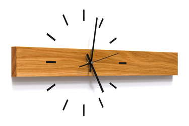 Moderne Wanduhr Eiche HORIZON aus Massivholz mit geräuschlosem Uhrwerk mit Zifferblatt in schwarz - online bestellen